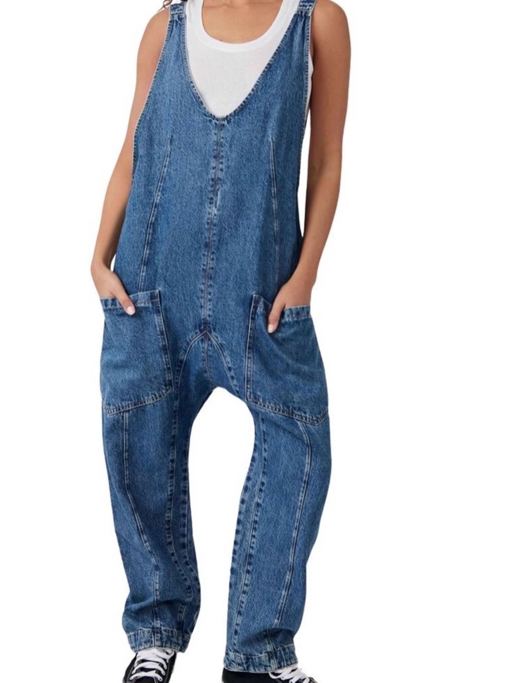 “We The Free” Free People Blue Denim Relaxed Baggy Women's Overalls